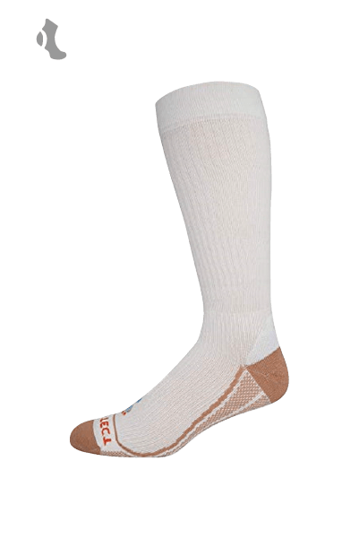 white over the calf copper compression socks with accents