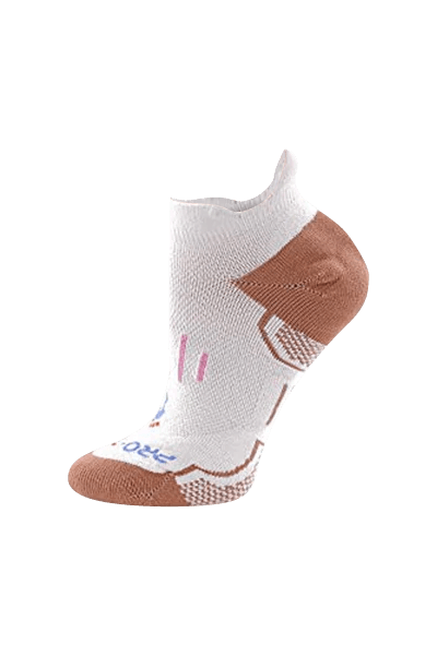 white no show copper athletic socks with pink accents