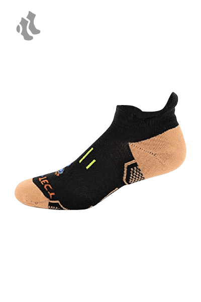 black no show copper athletic socks with accents