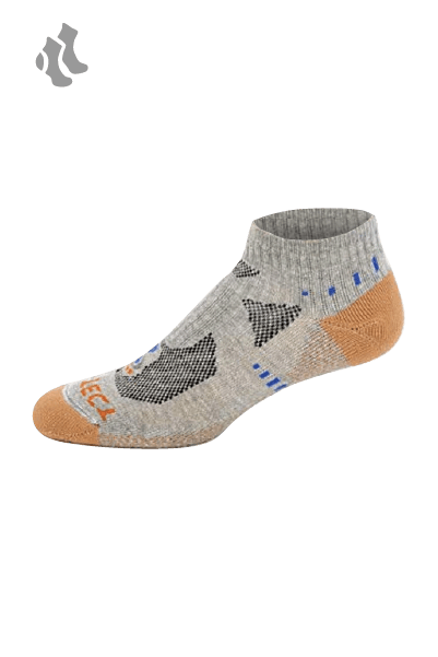 grey heather low cut copper athletic socks with accents