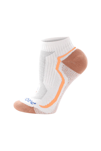 orange low cut copper athletic socks with accents