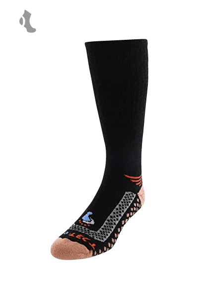 black over the calf cold weather merino wool copper socks with orange accents