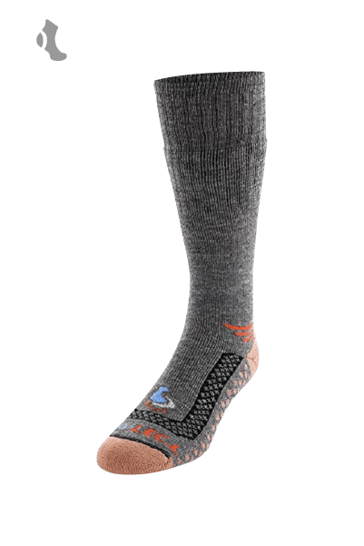 grey over the calf cold weather merino wool copper socks with orange accents