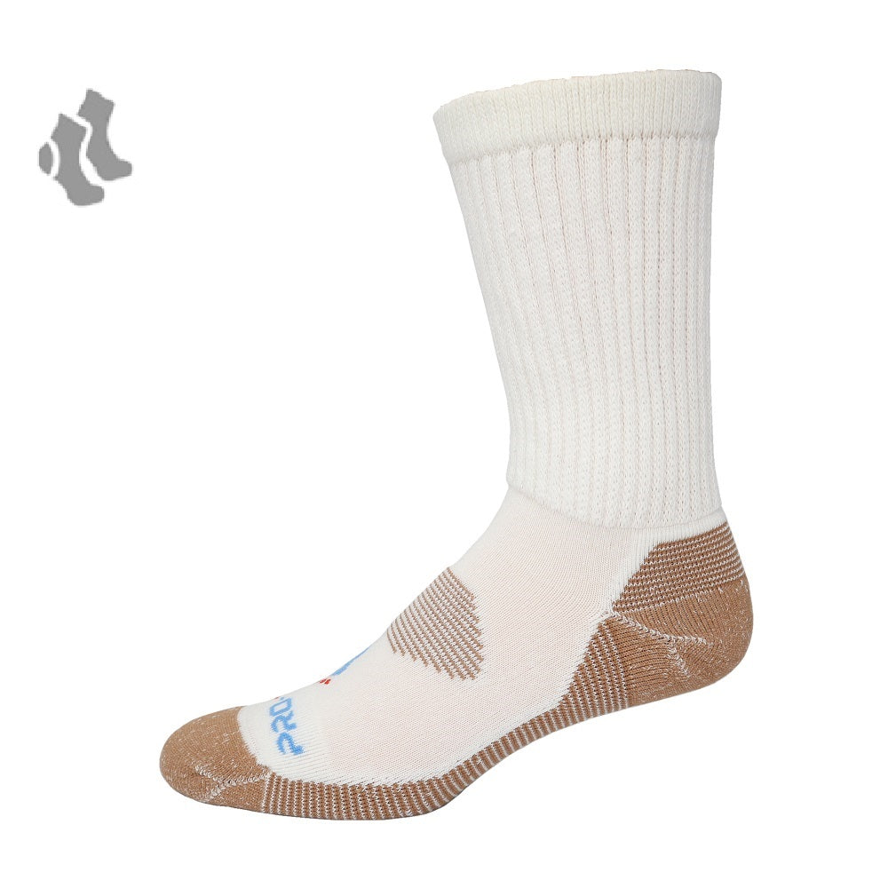 left side white crew cut copper diabetic socks with accents