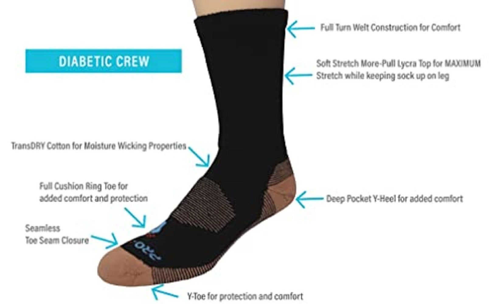 crew cut copper diabetic socks with accents