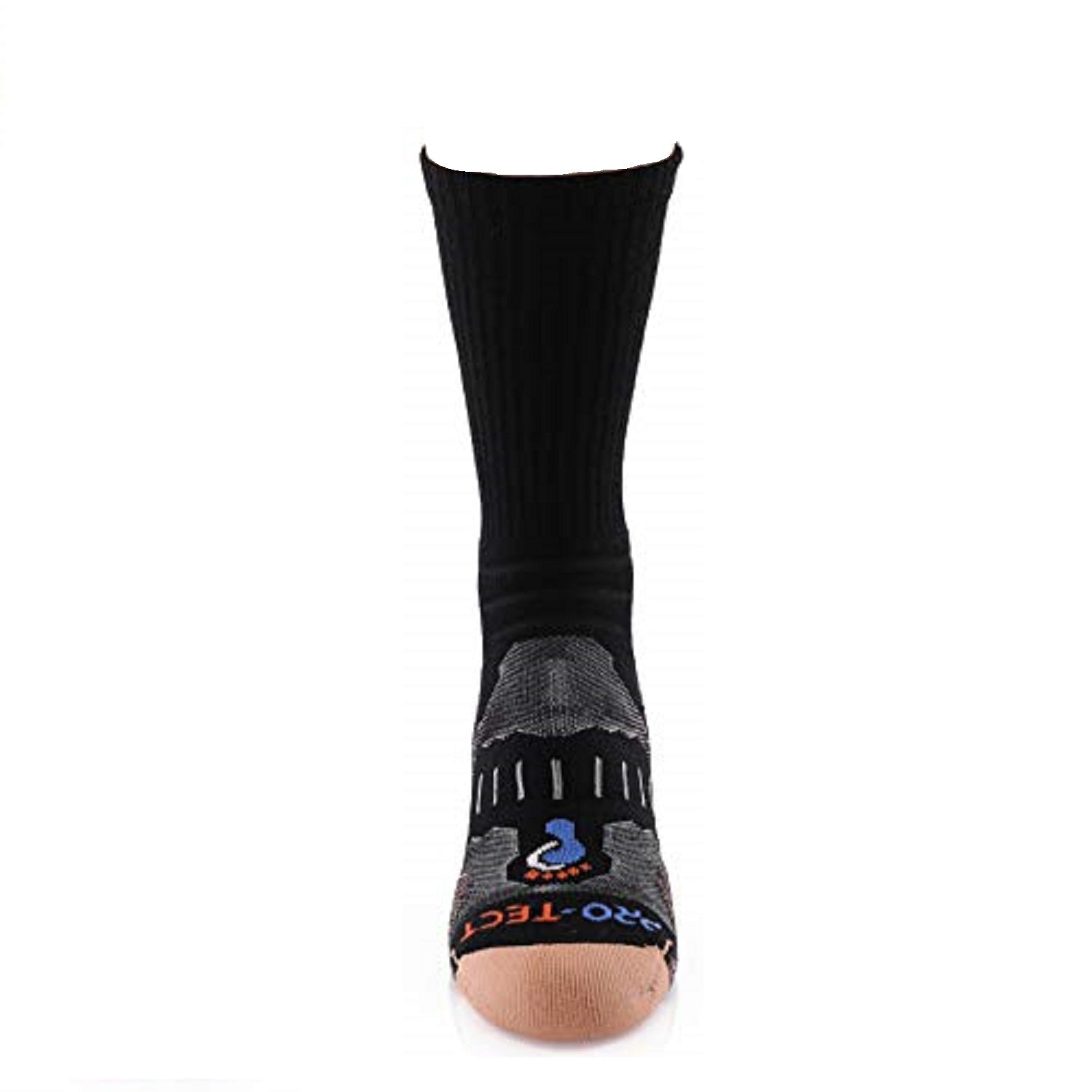 black crew cut merino wool copper hiking socks with natural accents