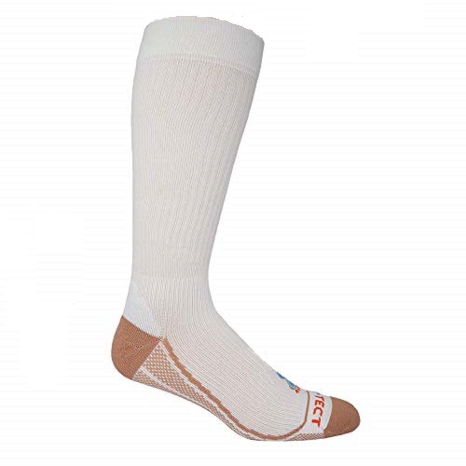 white over the calf copper compression socks with accents