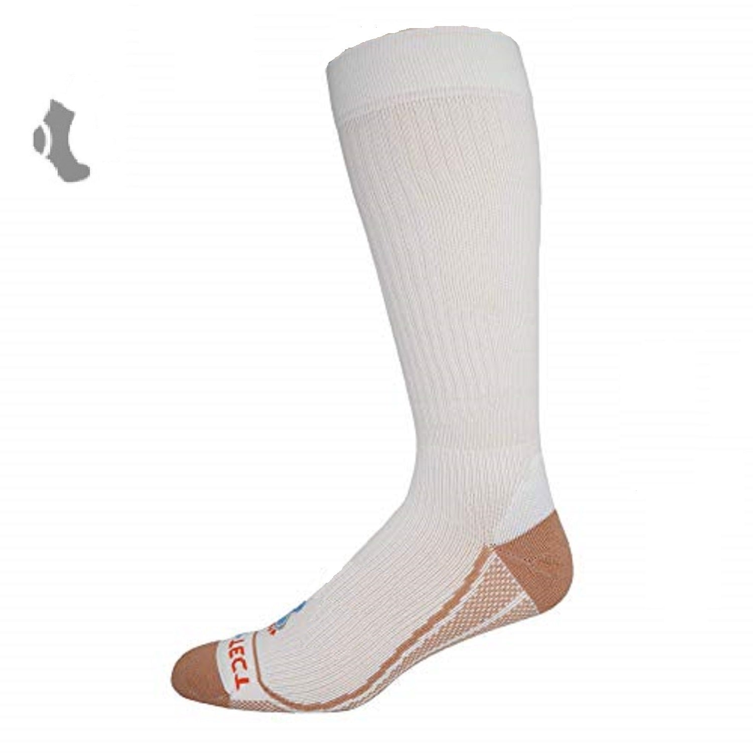 white over the calf copper compression socks with accents