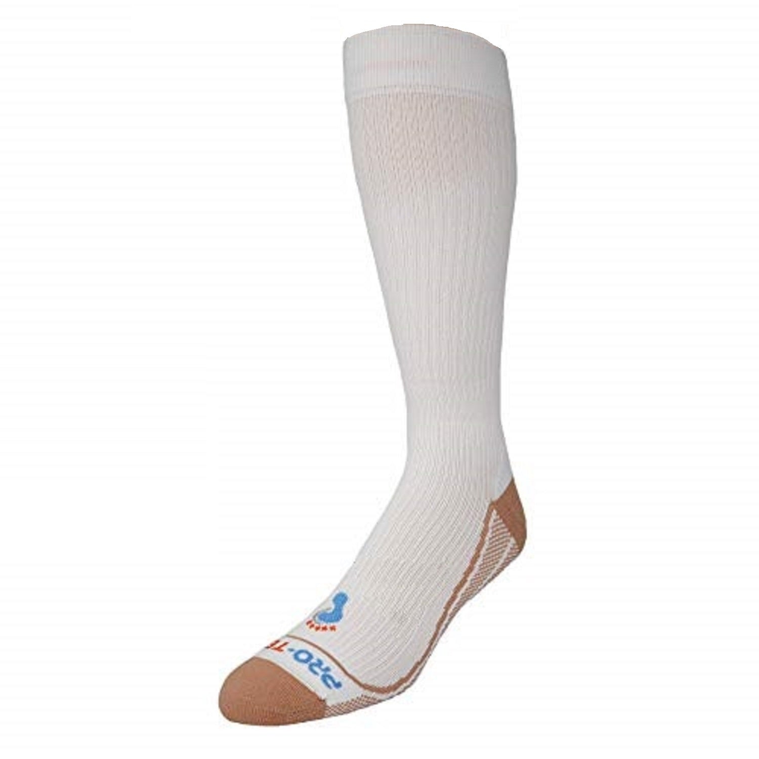 white over the calf copper compression socks with accents