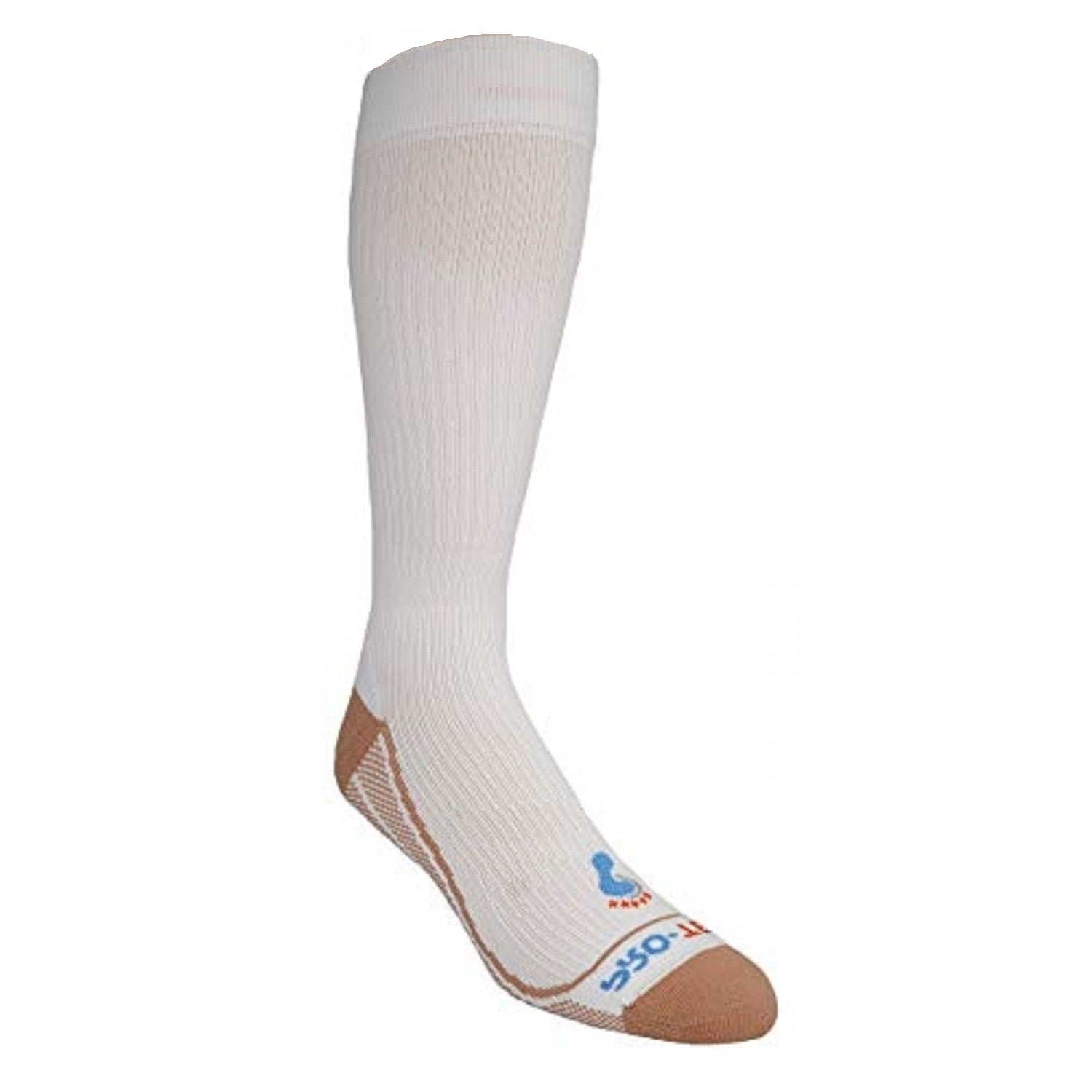 white over the calf copper compression socks with accents