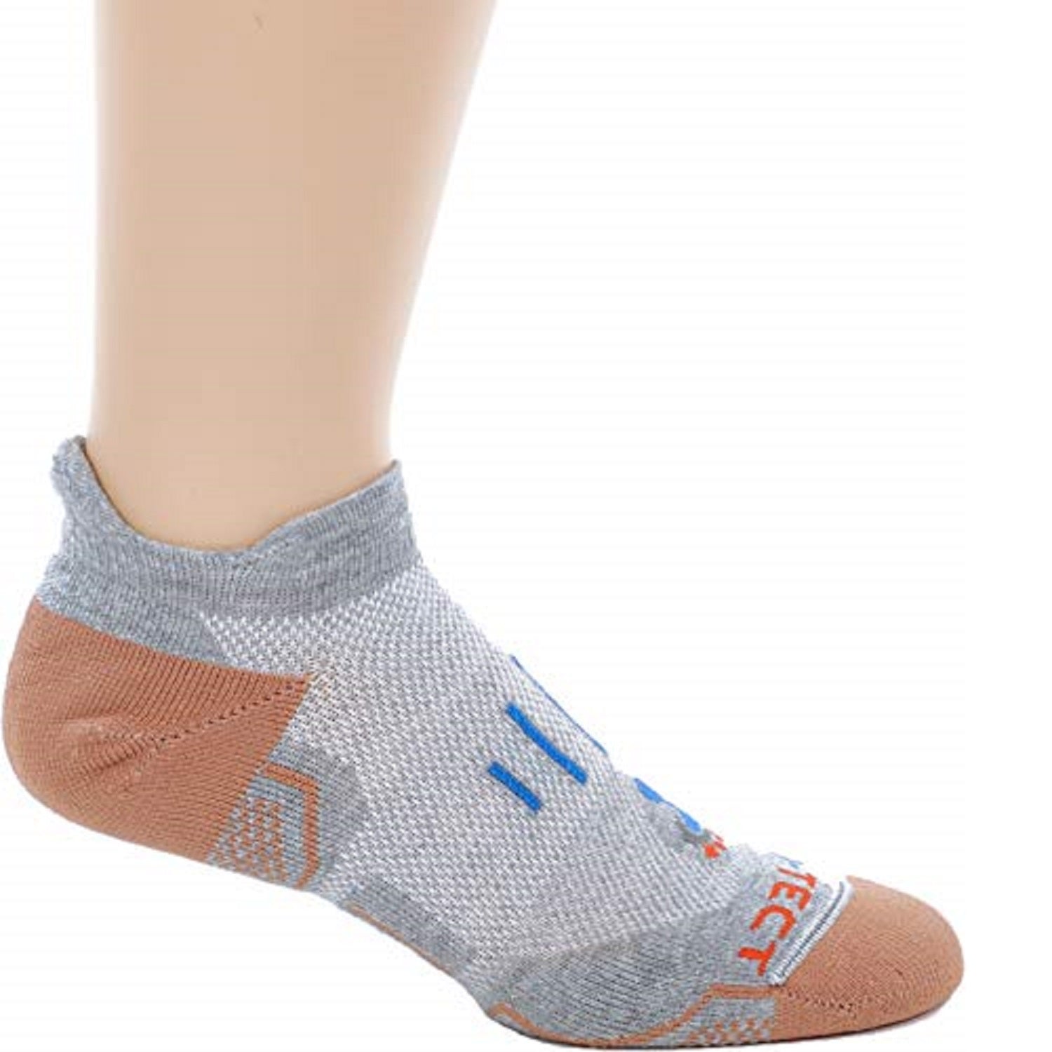 grey heather no show copper athletic socks with accents