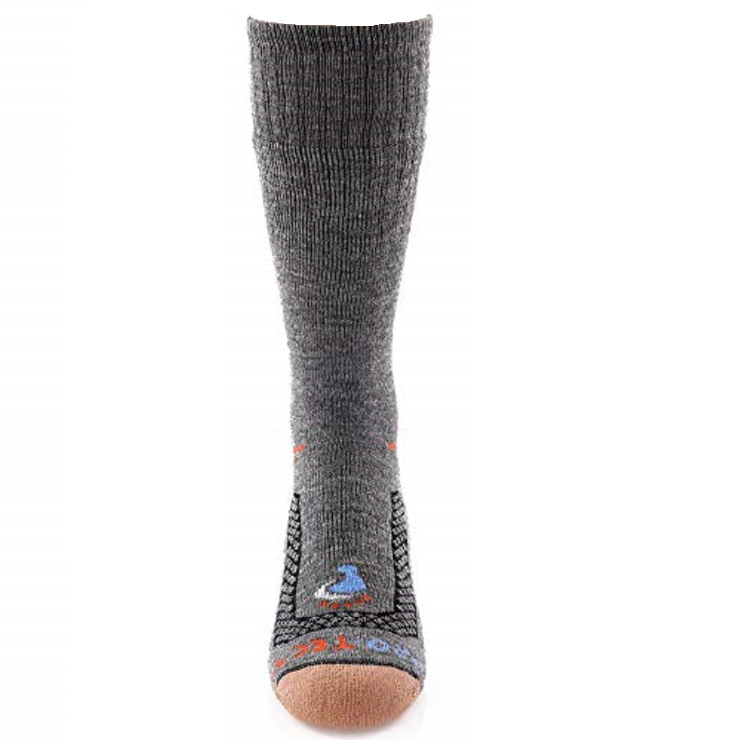 grey over the calf cold weather merino wool copper socks with orange accents