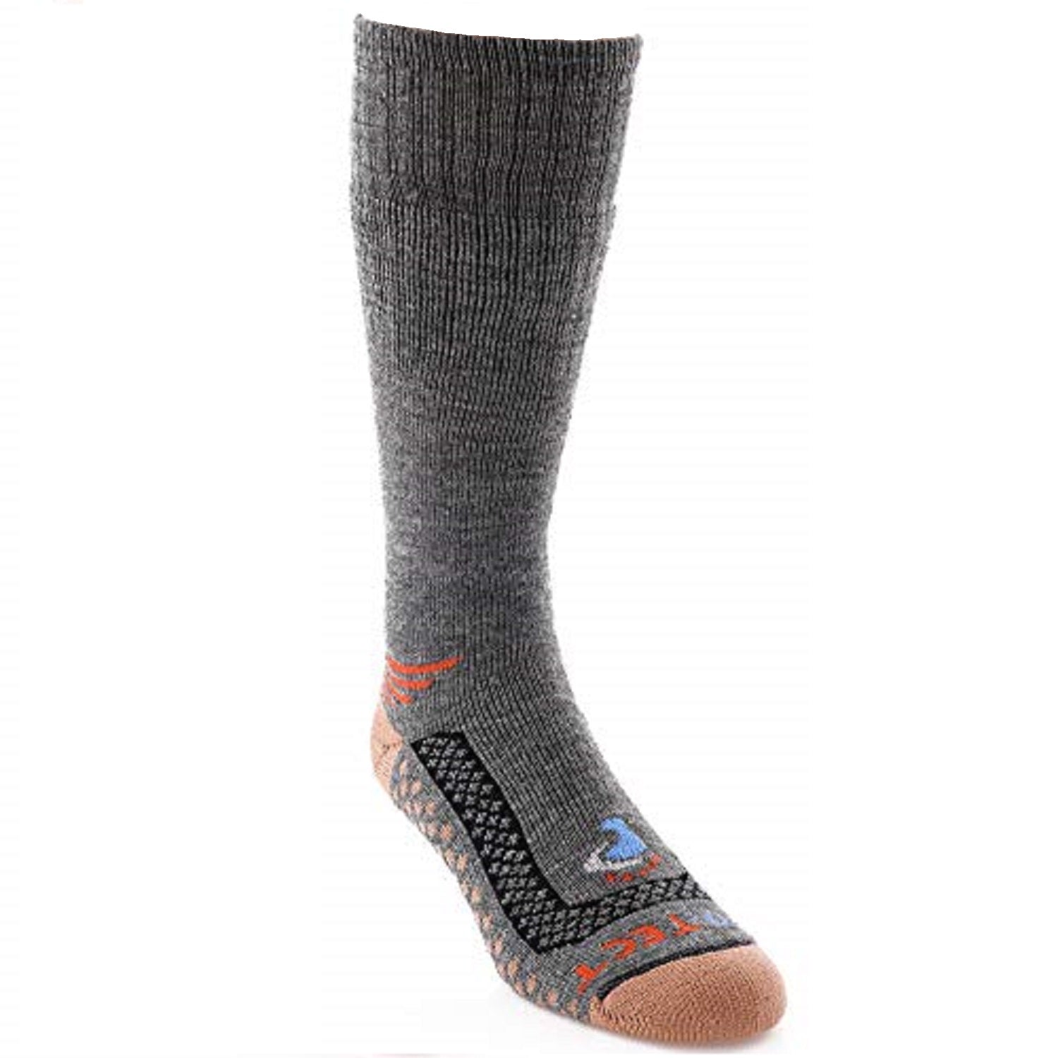 grey over the calf cold weather merino wool copper socks with orange accents