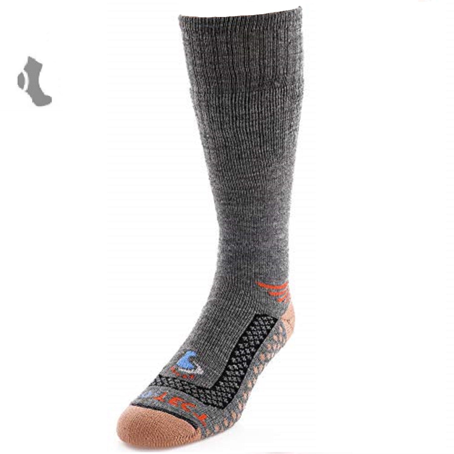 grey over the calf cold weather merino wool copper socks with orange accents