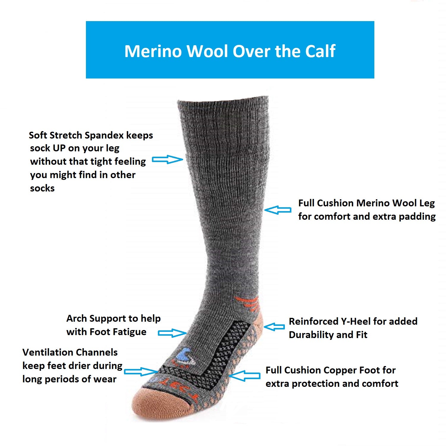 over the calf cold weather merino wool copper socks with rose accents