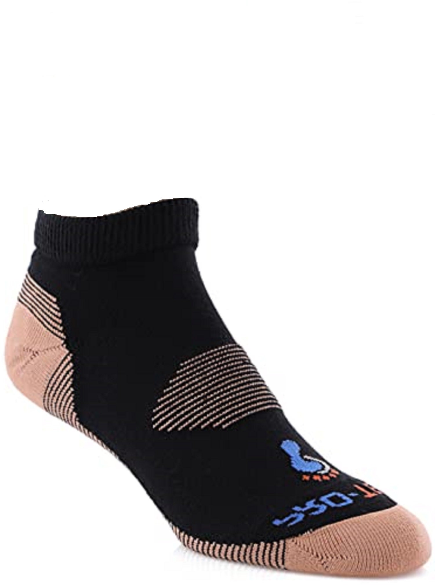 black quarter cut copper diabetic socks with accents