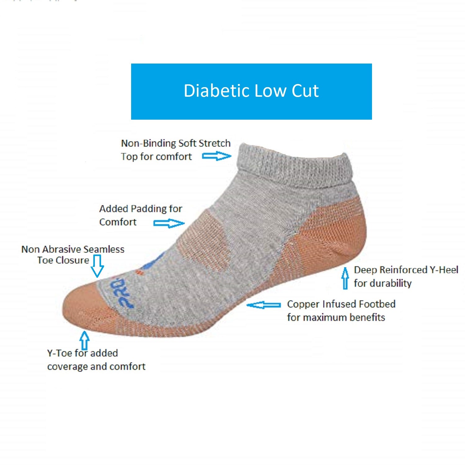 quarter cut copper diabetic socks with accents