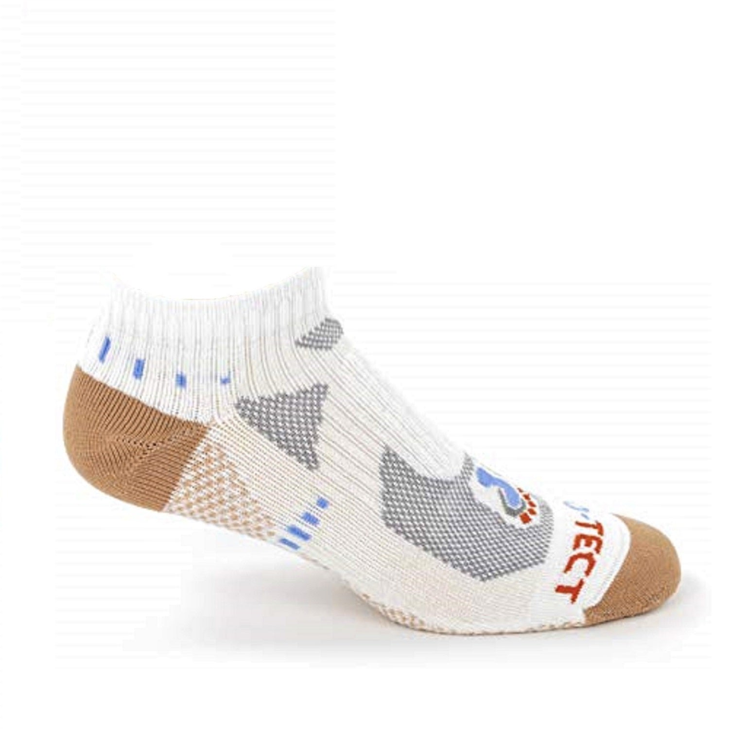 white low cut copper athletic socks with accents