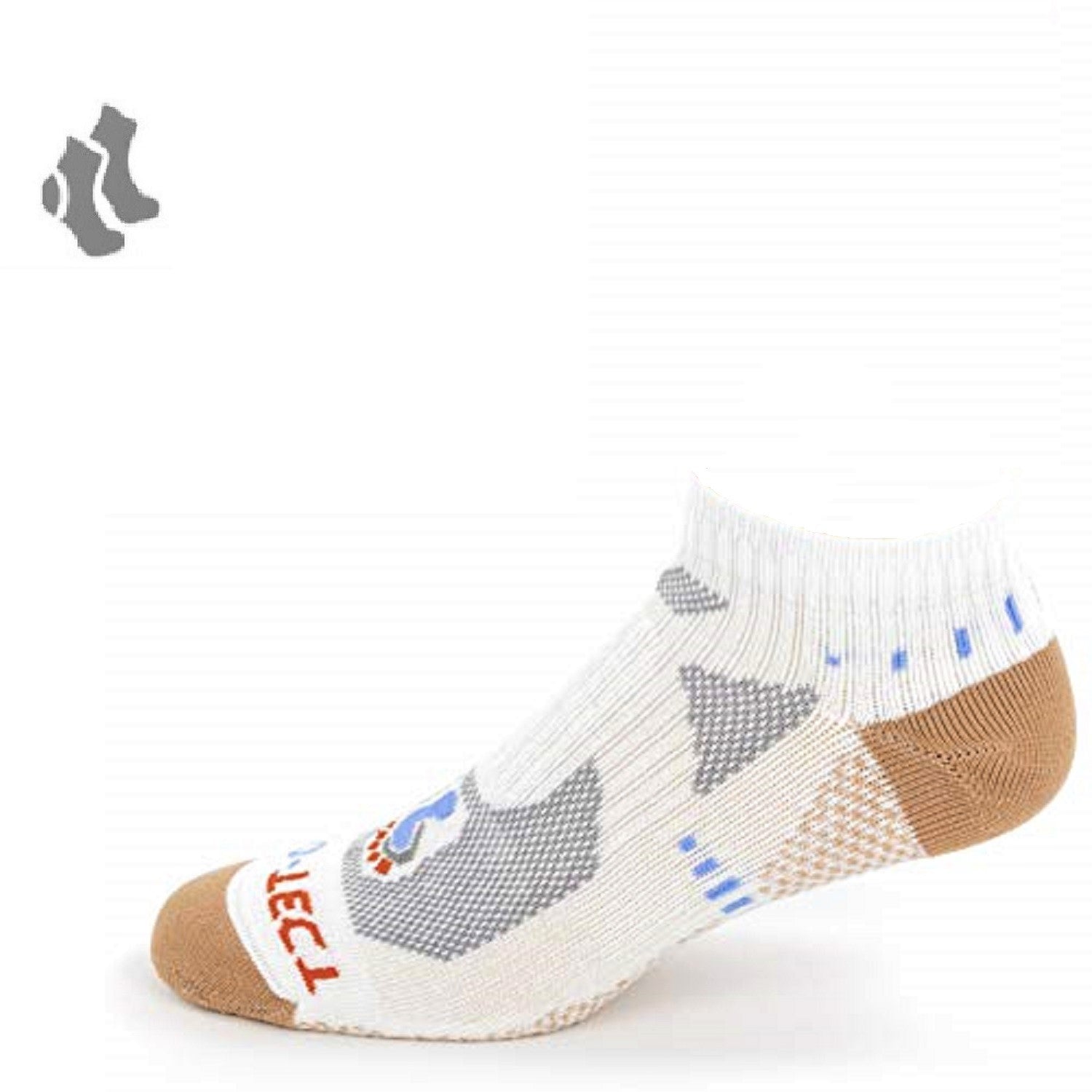 white low cut copper athletic socks with accents