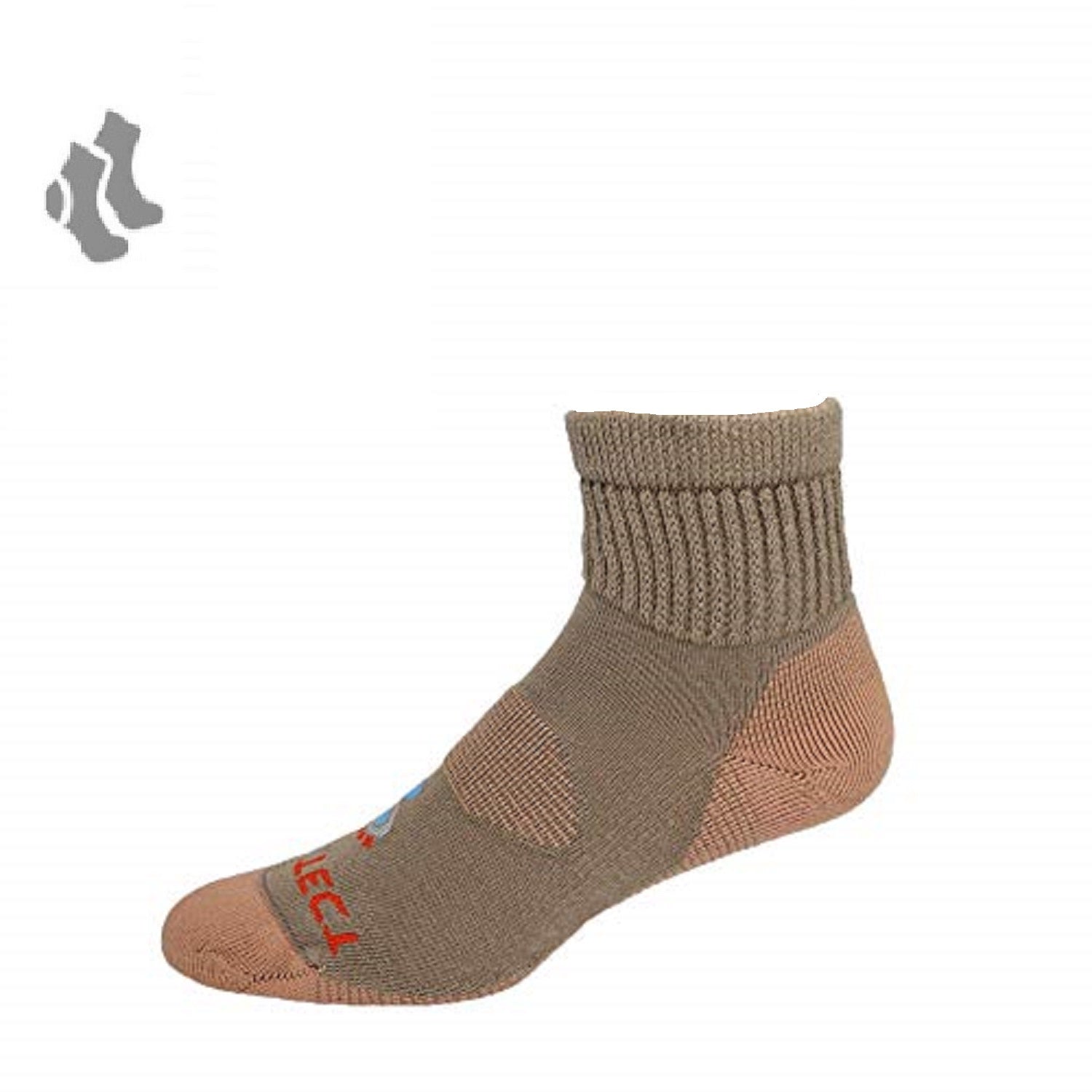 khaki quarter cut copper diabetic socks with accents