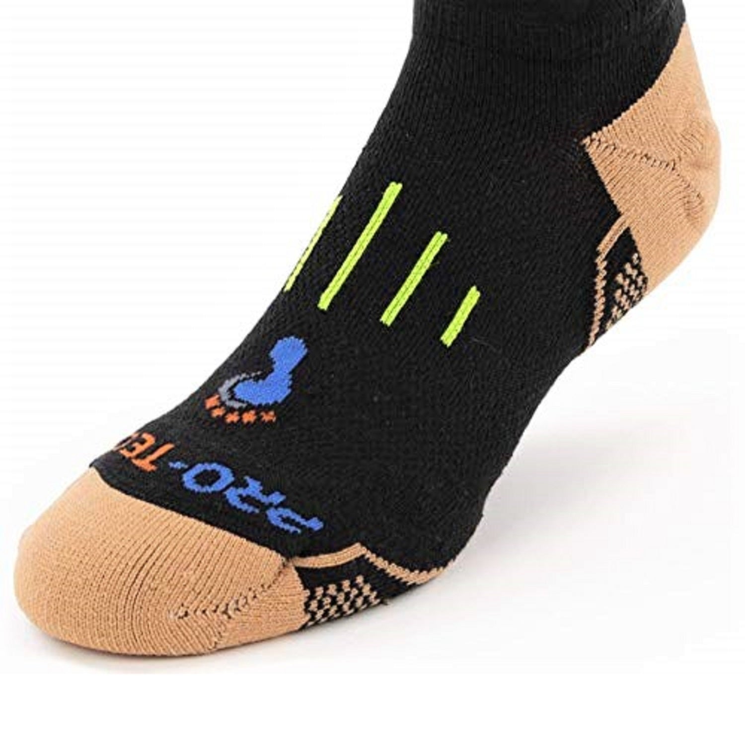 black no show copper athletic socks with accents