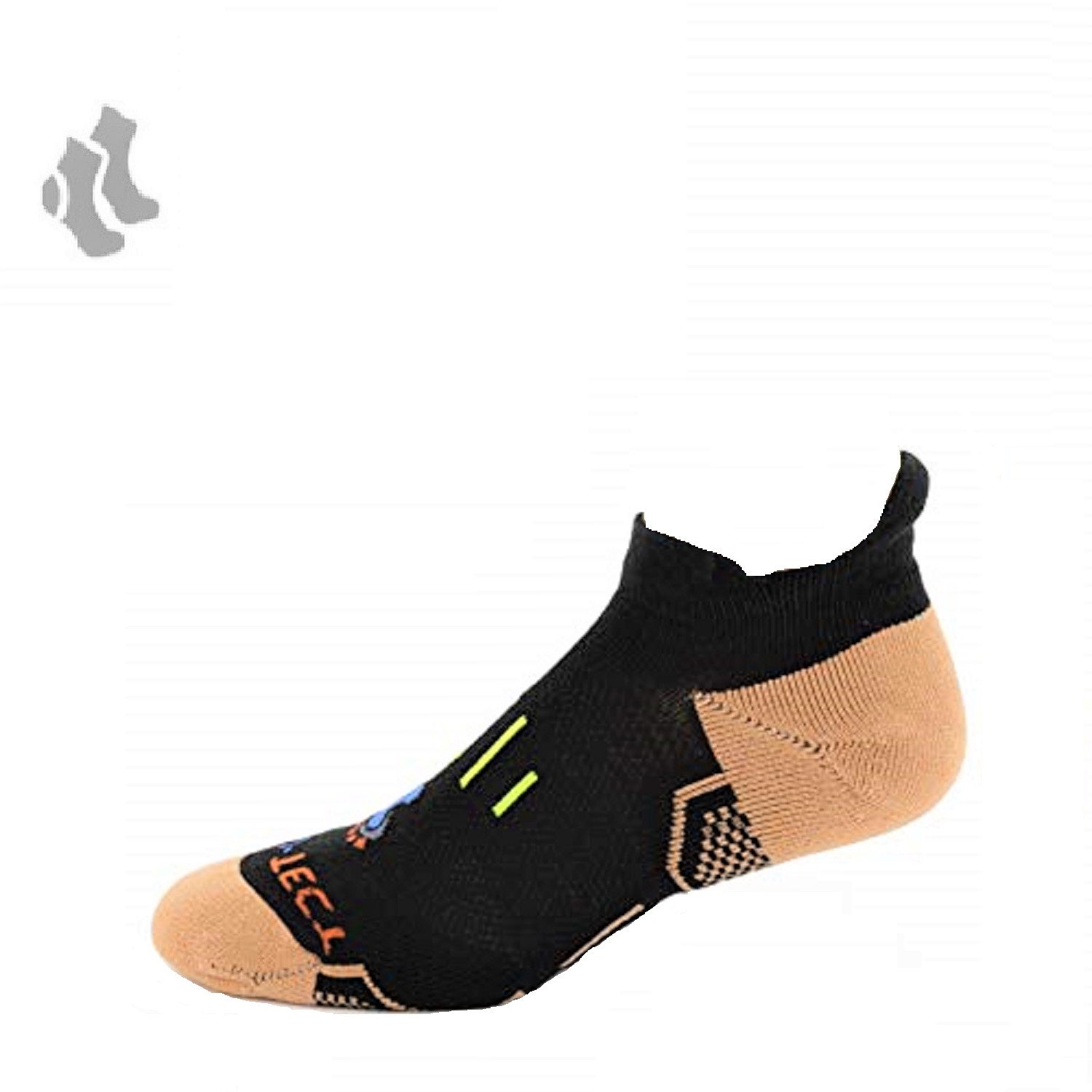 black no show copper athletic socks with accents