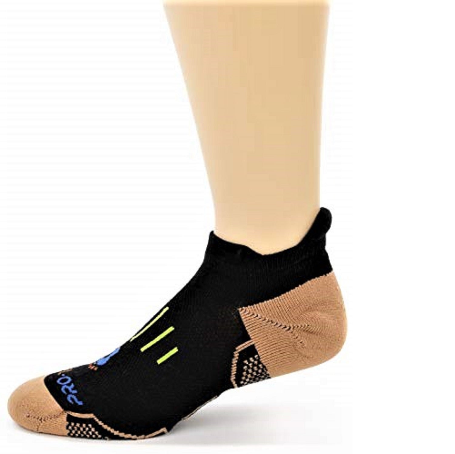 black no show copper athletic socks with accents