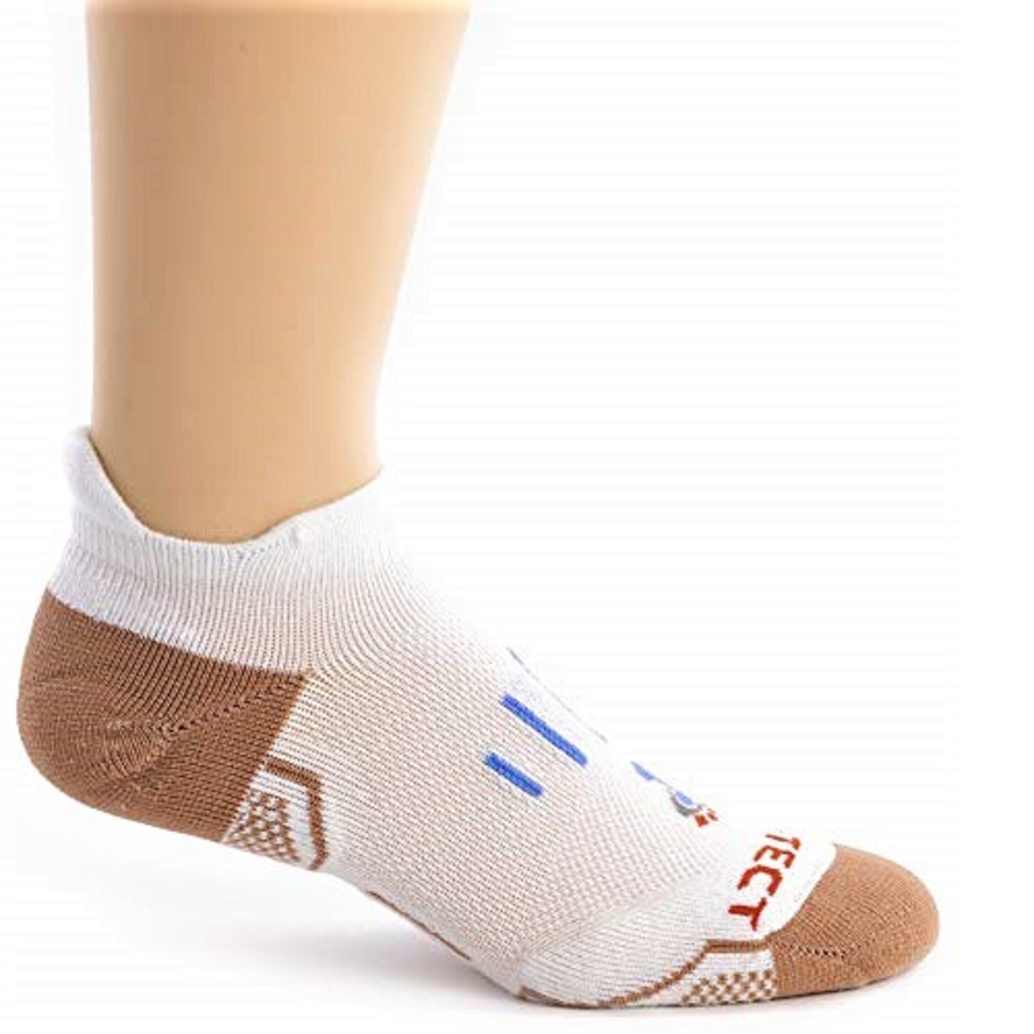 white no show copper athletic socks with accents