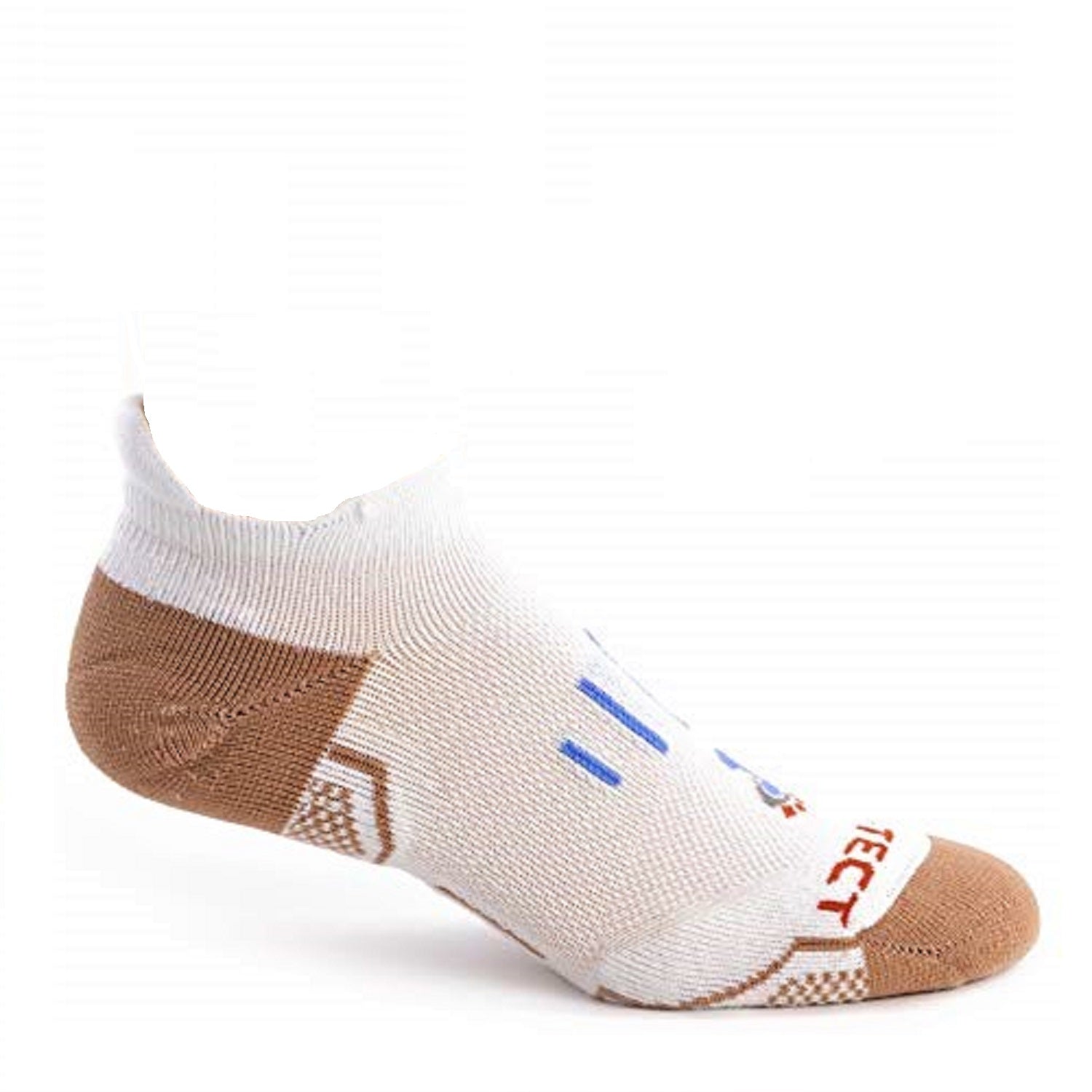 white no show copper athletic socks with accents