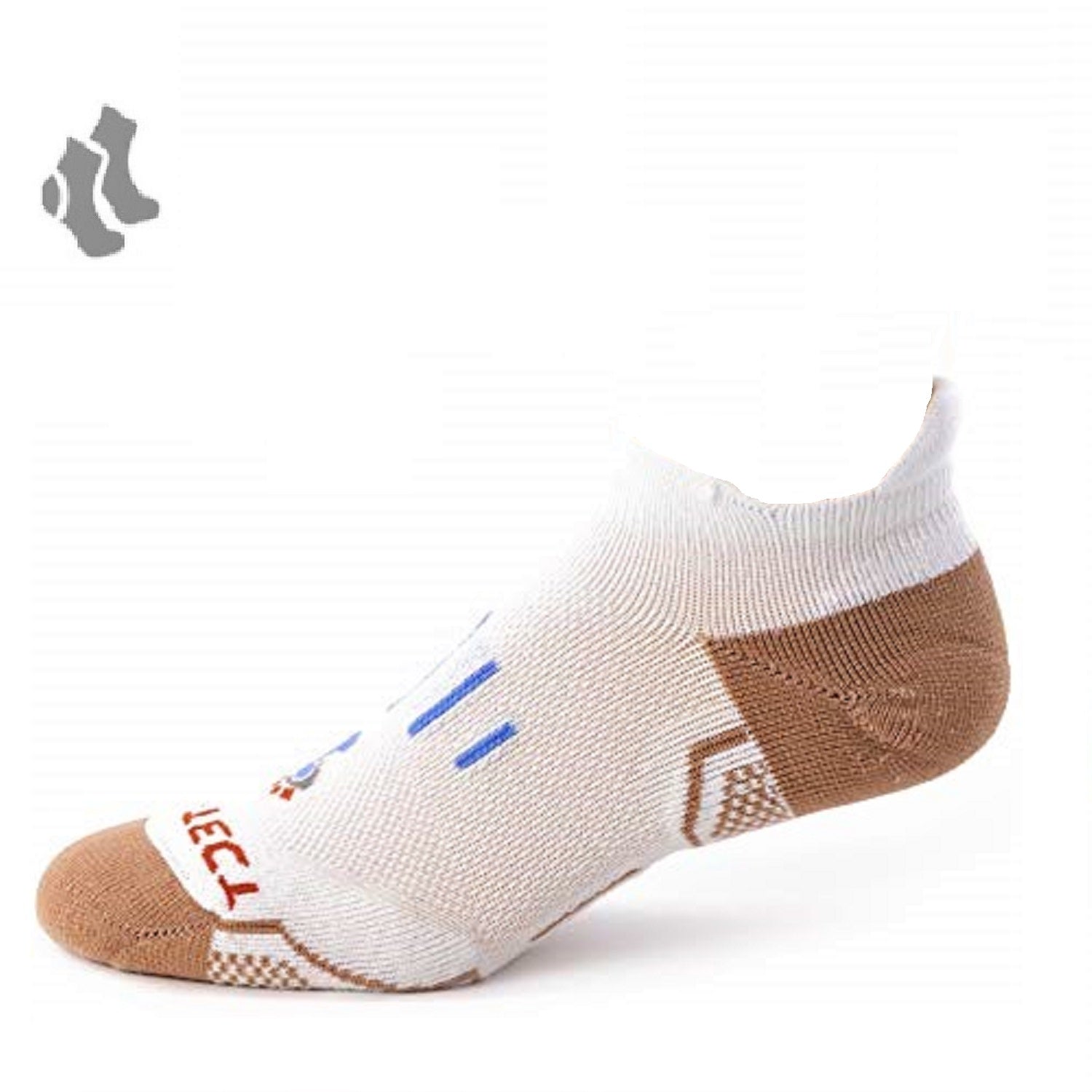 white no show copper athletic socks with accents