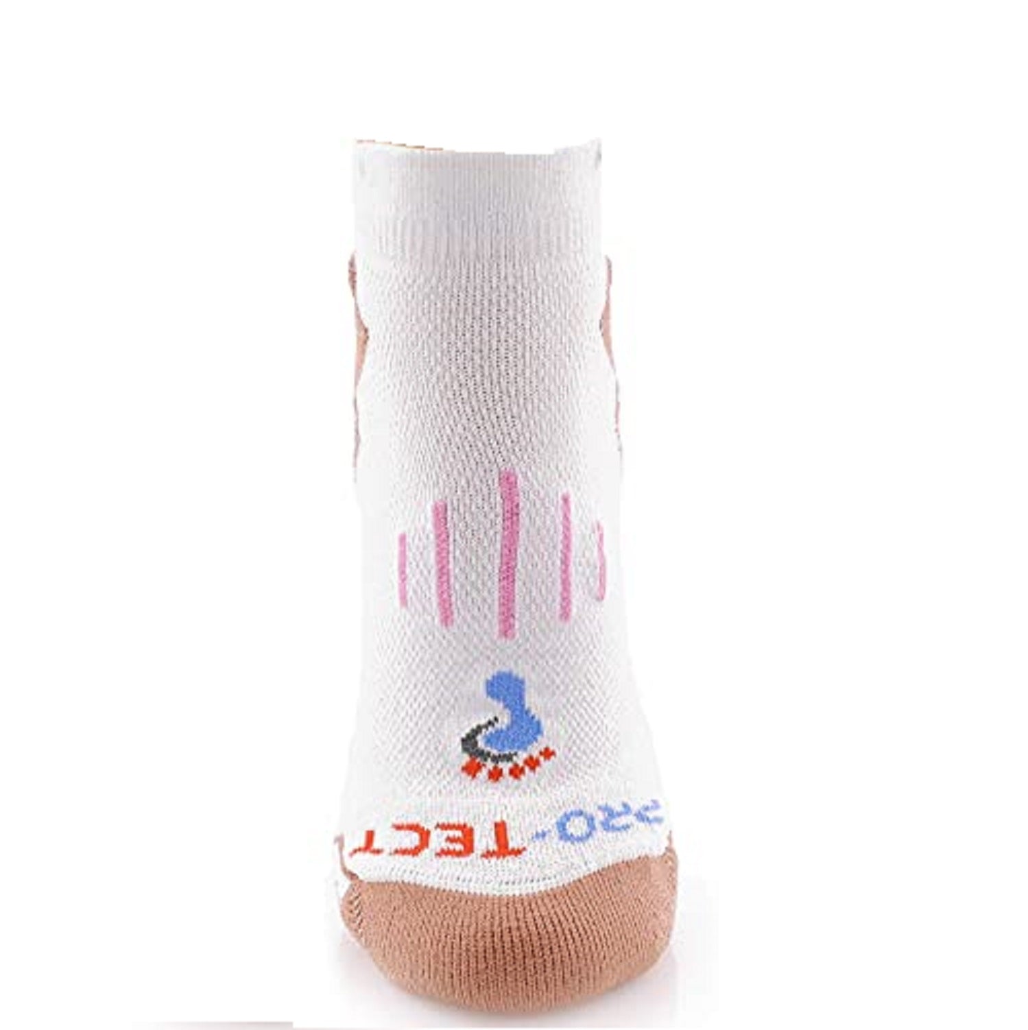 white no show copper athletic socks with pink accents