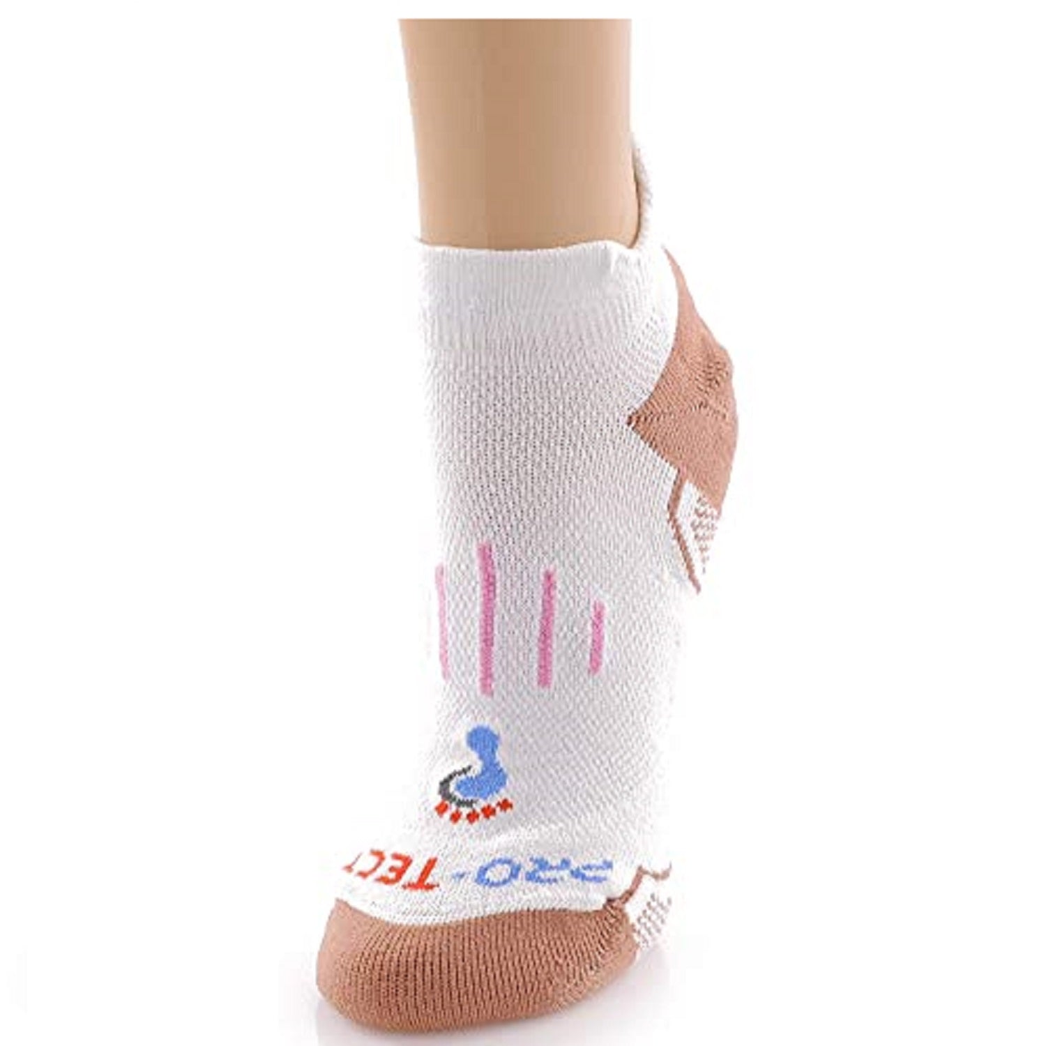 white no show copper athletic socks with pink accents