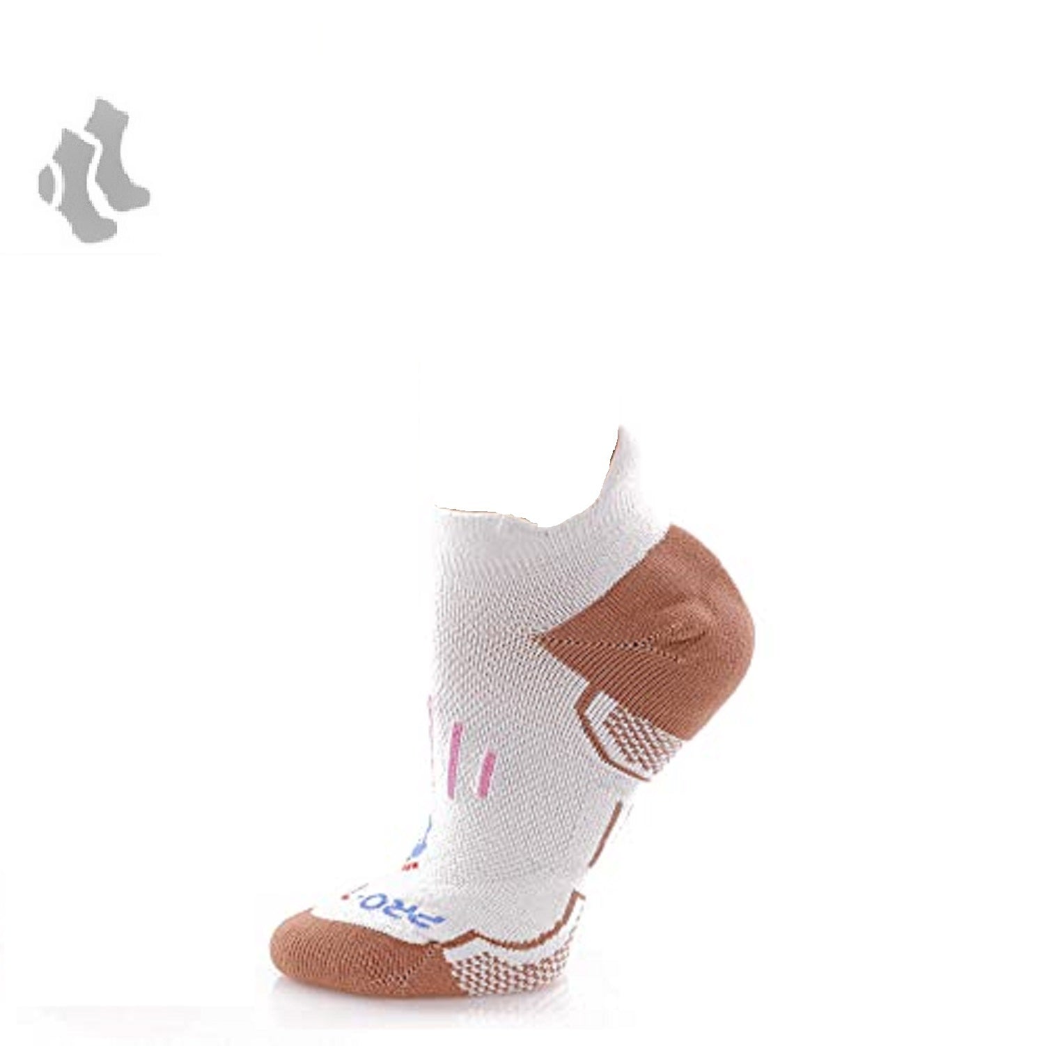 white no show copper athletic socks with pink accents