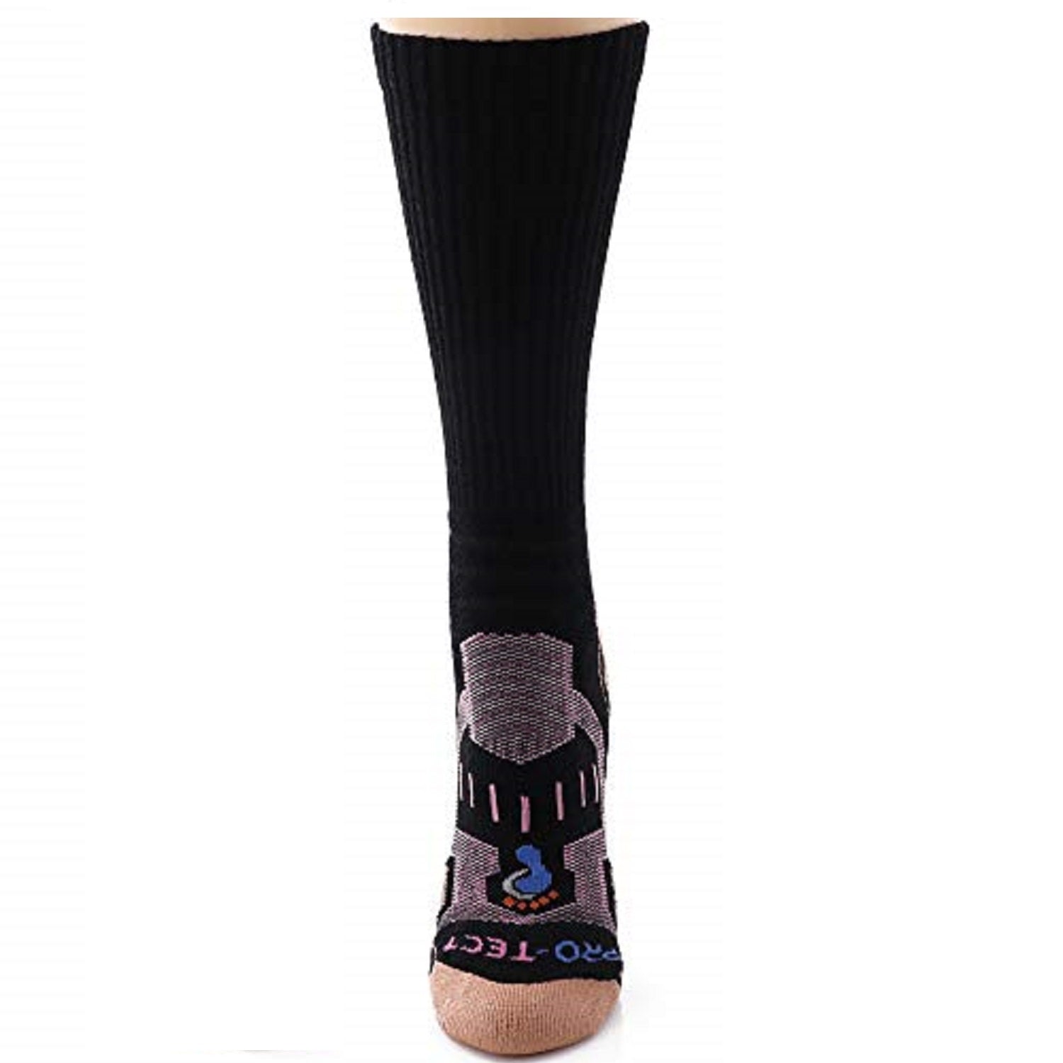 black crew cut merino wool copper hiking socks with pink accents