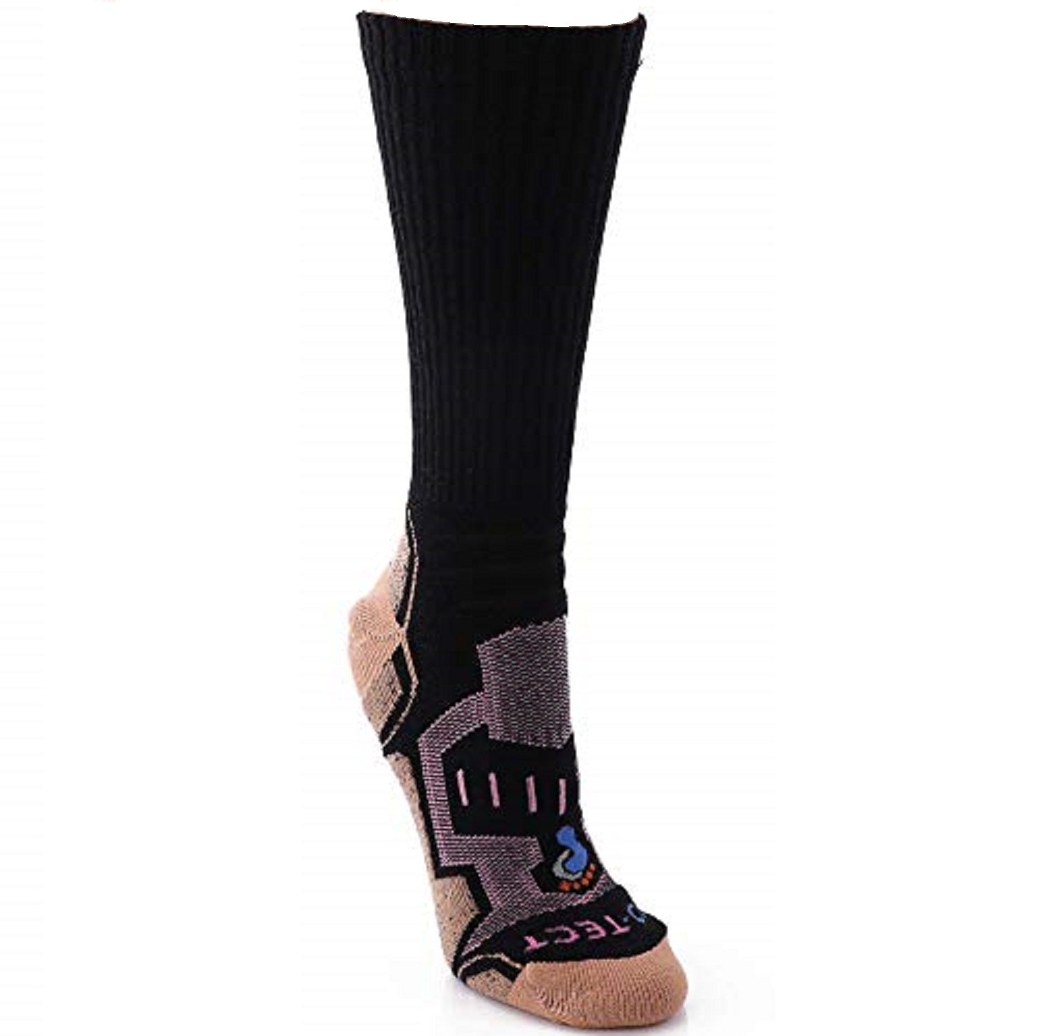 black crew cut merino wool copper hiking socks with pink accents