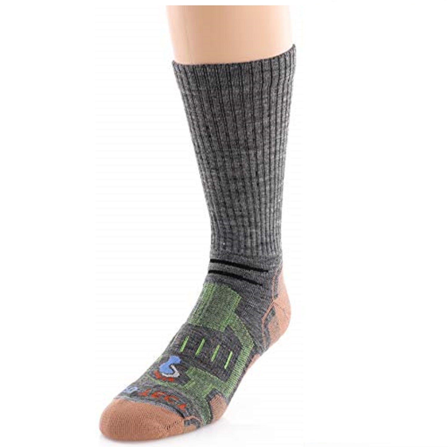 grey crew cut merino wool copper hiking socks with lime accents