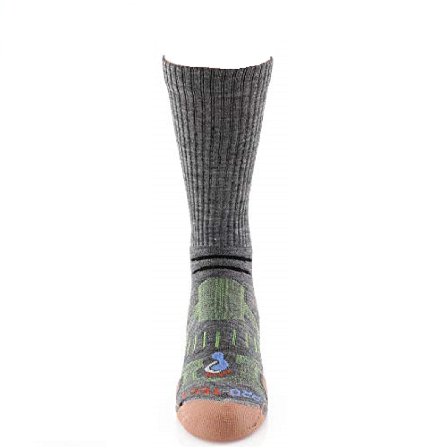 grey crew cut merino wool copper hiking socks with lime accents