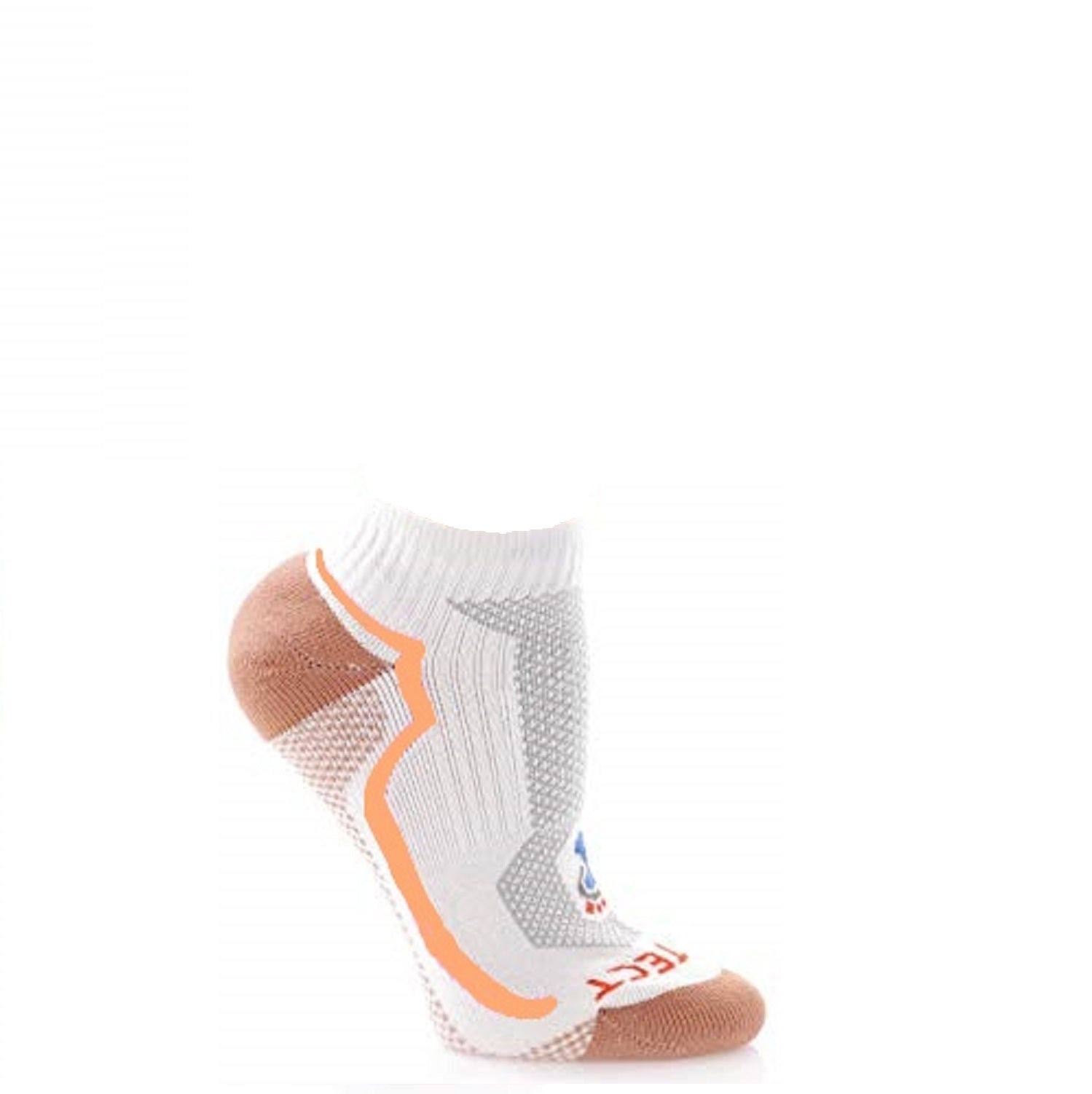 orange low cut copper athletic socks with accents