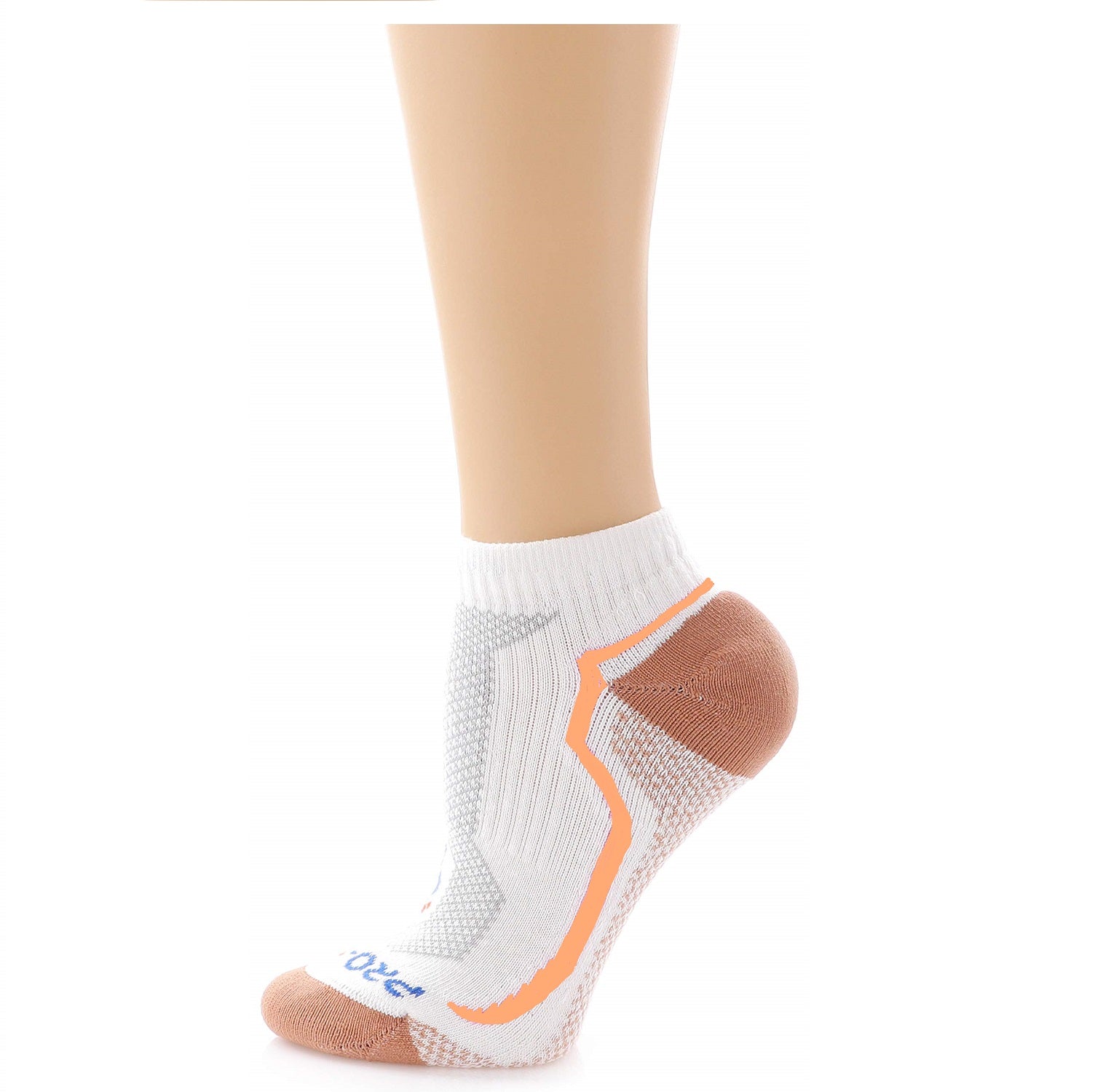 orange low cut copper athletic socks with accents