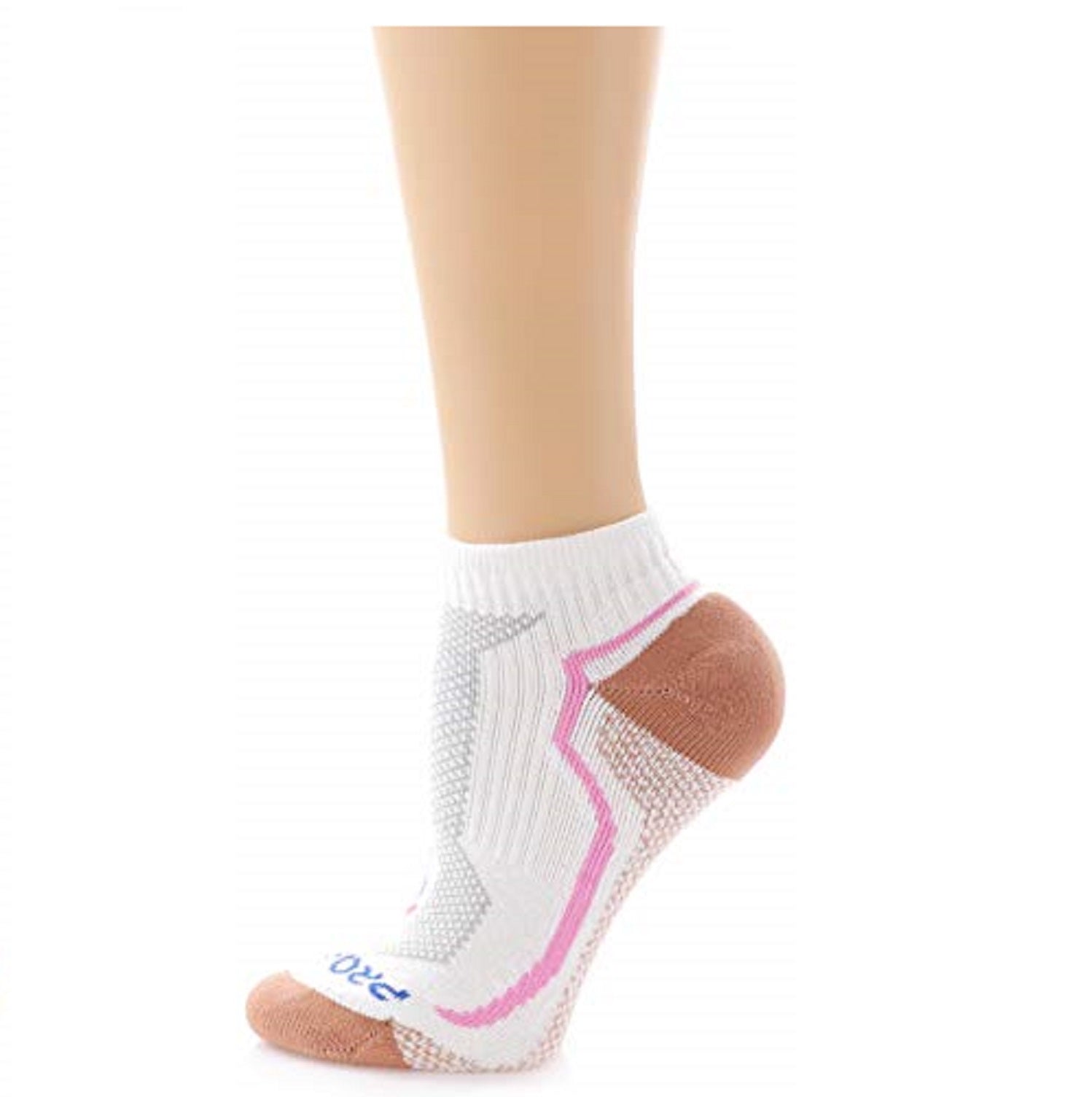 pink low cut copper athletic socks with accents