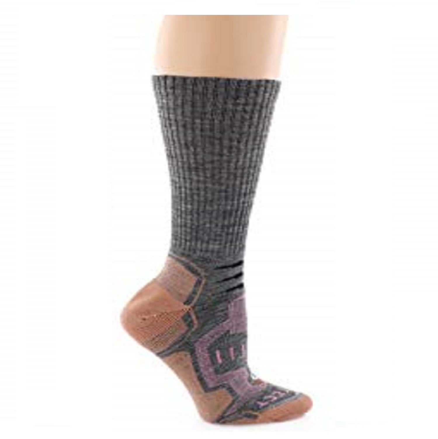 grey crew cut merino wool copper hiking socks with pink accents